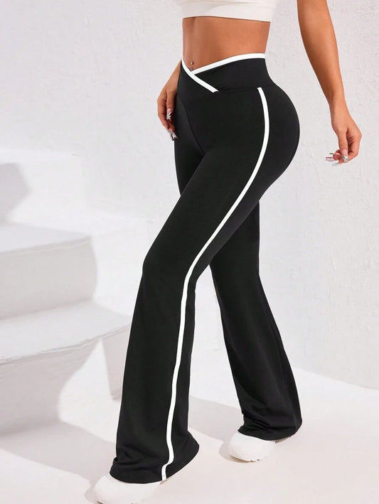Charleston Pants – White Side Stripe with Crossover Waist